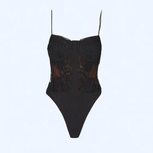NWT Cami NYC Riona Lace Mesh Corset Bodysuit in Black Sz 4